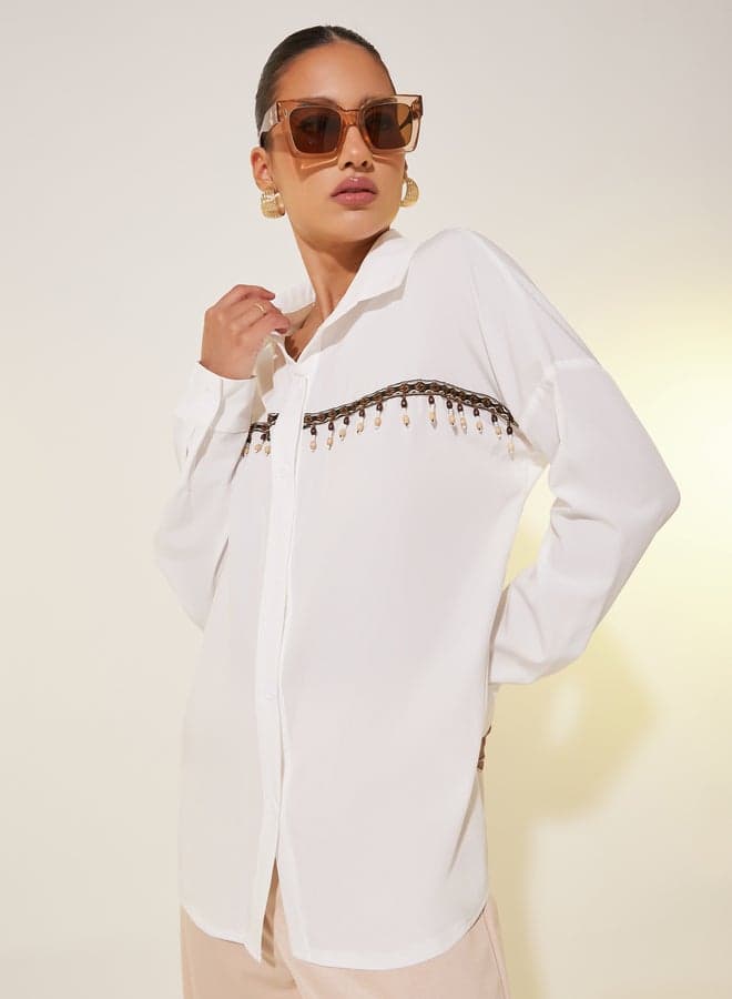 White Oversized Tassel Front Shirt 7017048436 - Image 1