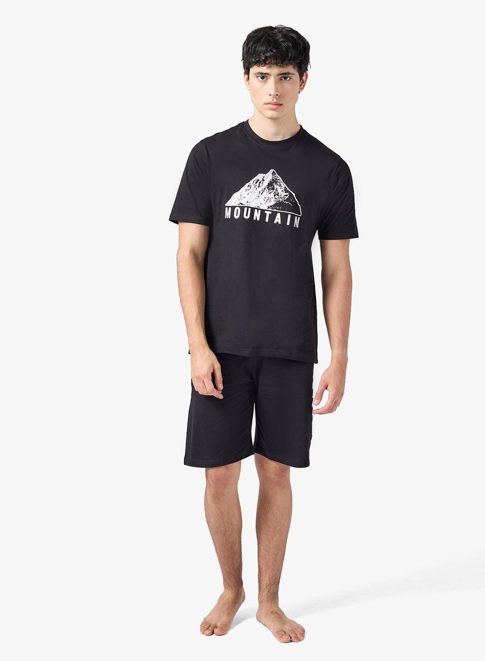 Arcamnw102 Graphic Black Nightwear T-Shirt & Shorts Set - Image 1