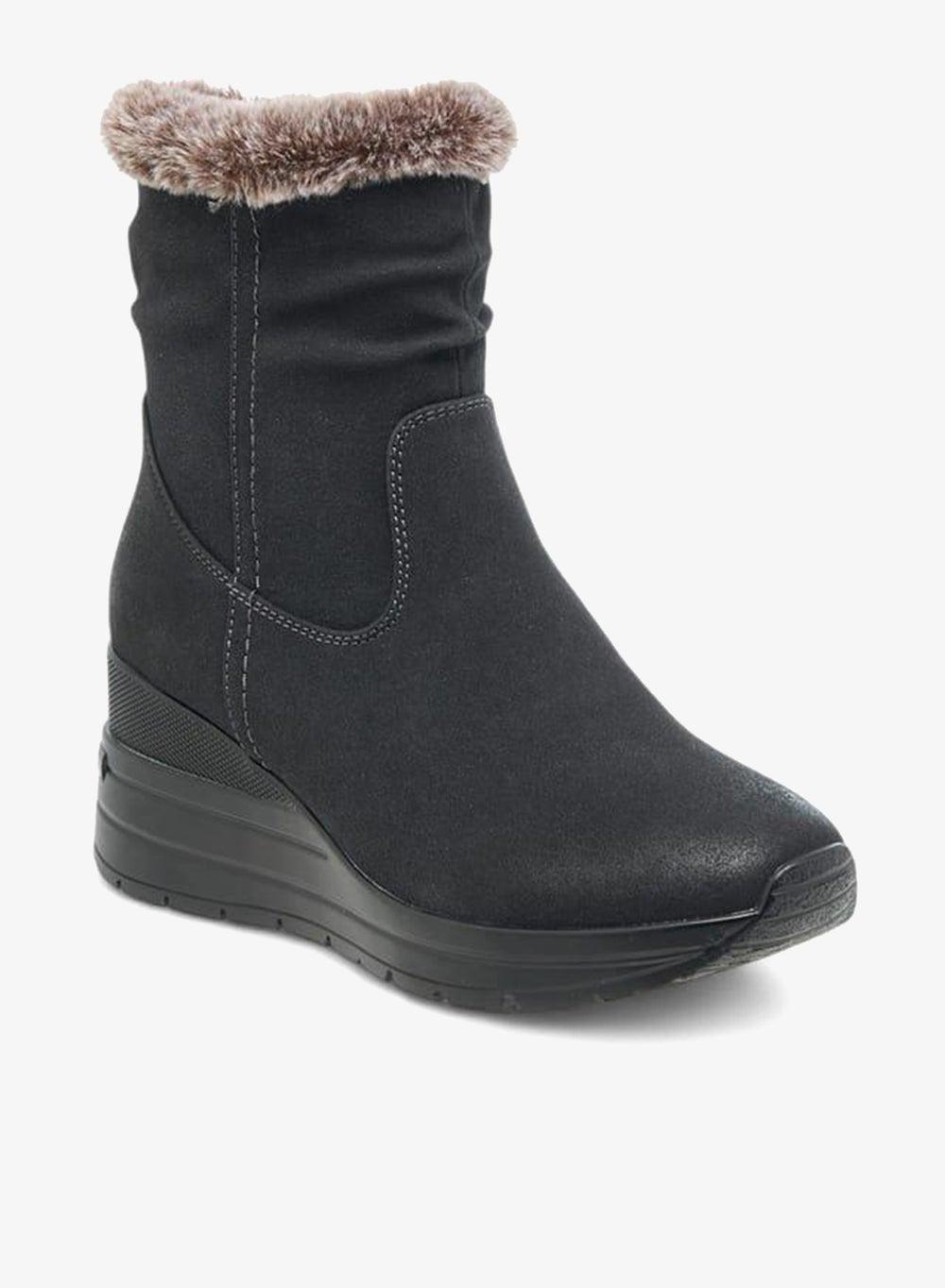Plush Detail Zip Ankle Boots 82A326 Wedge Heel - Image 1