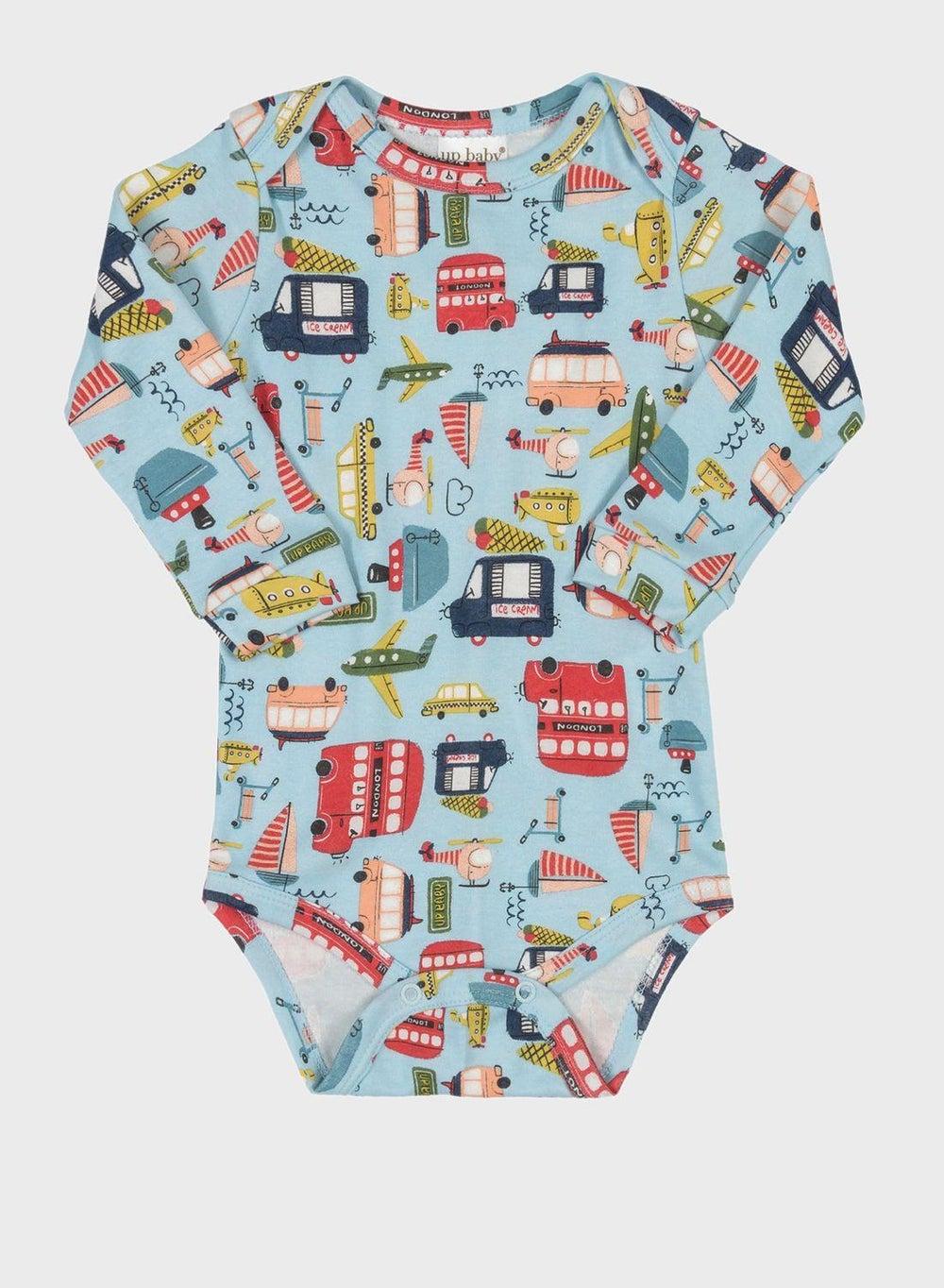 London Vehicles Print Baby Bodysuit Blue - Image 1