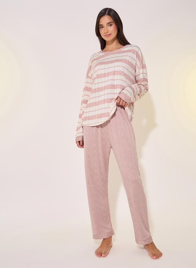 Pink Textured Stripe Pyjama Set 7012071028 - Image 1