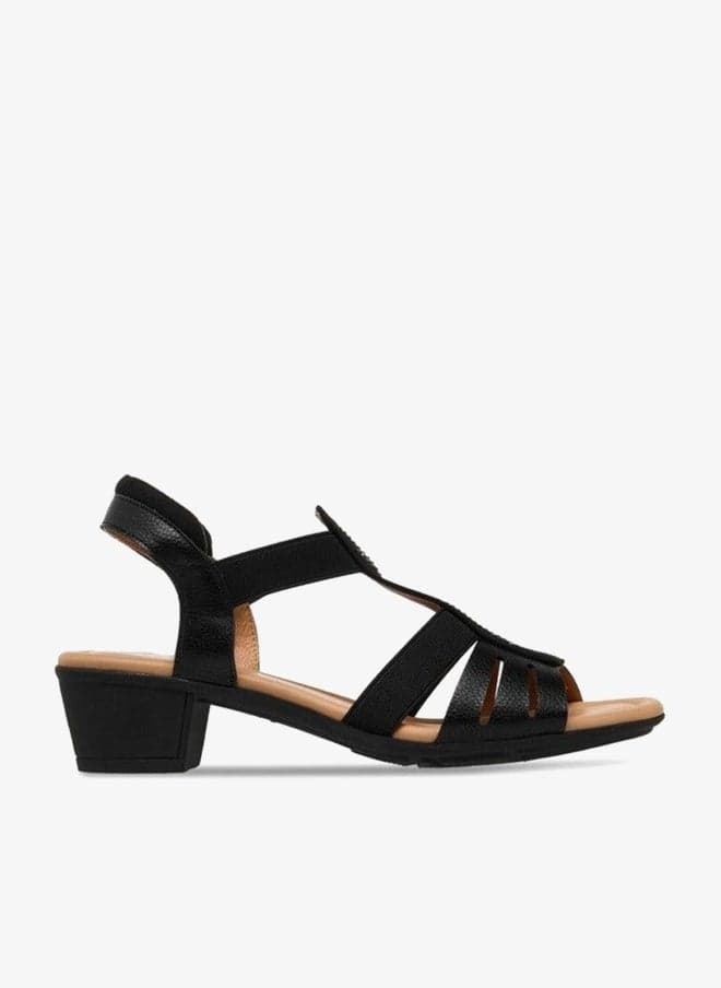 Black Embellished Cutout Block Heel Sandals 5C257 L218B - Image 1