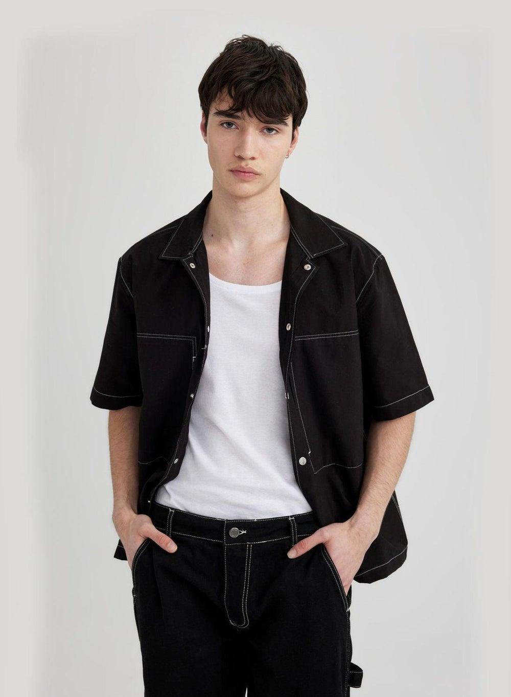 Black Relax Fit Cotton Shirt B7395Ax - Image 1