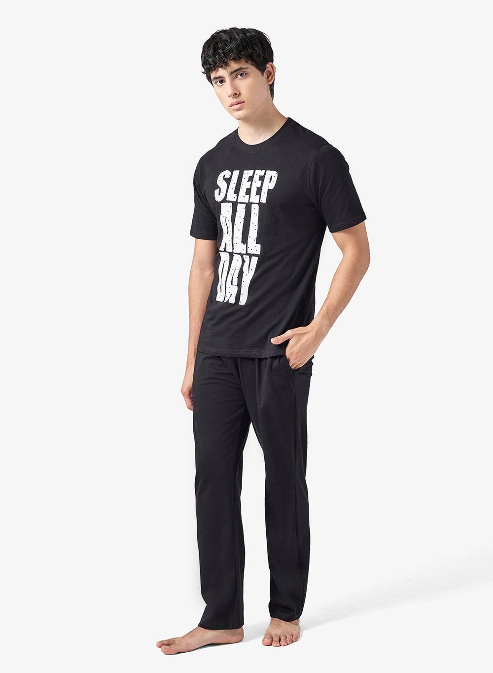 Arcamnw55 Black Graphic Nightwear T-Shirt & Pants Set - Image 1