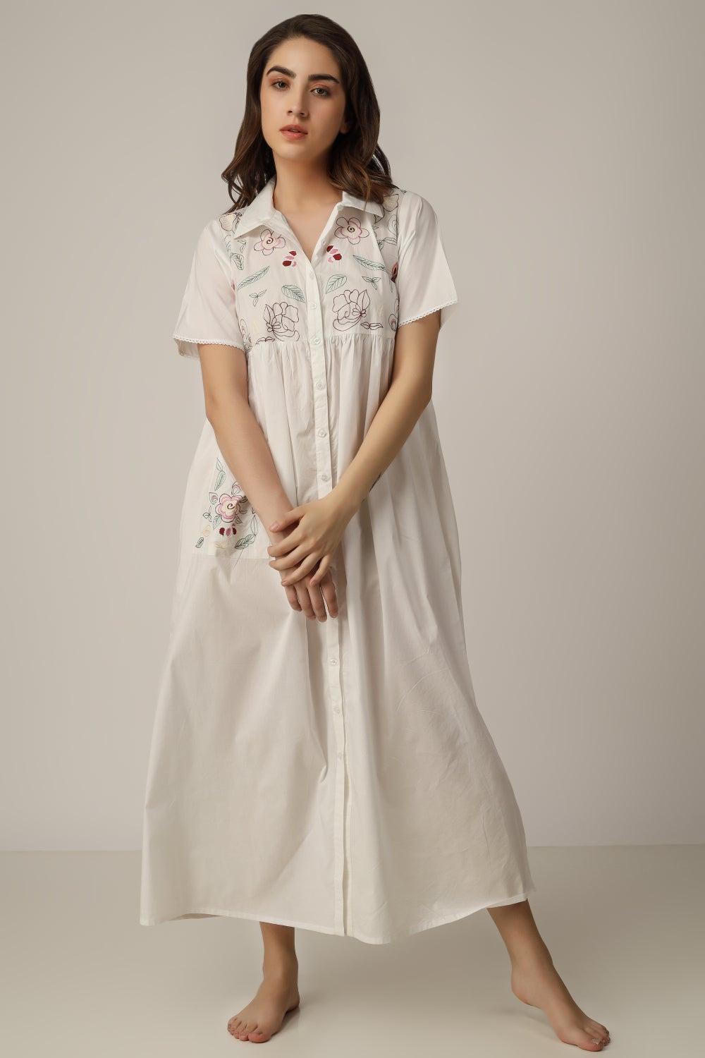 Bailey Front Open Cotton Night Dress - Image 1