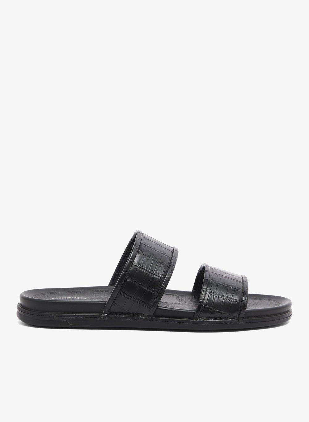 Comfortline Croc Emboss Black Slip-On Sandals Nb 923 - Image 1