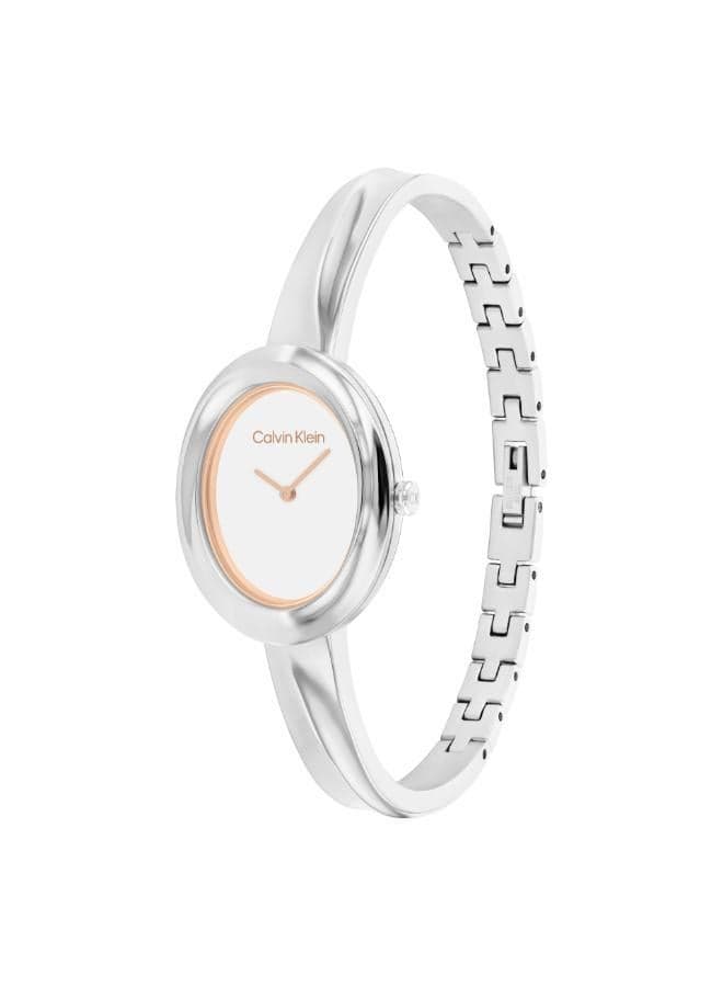 Calvin Klein Twisted Bezel Silver Bangle Watch 25100055 - Image 1