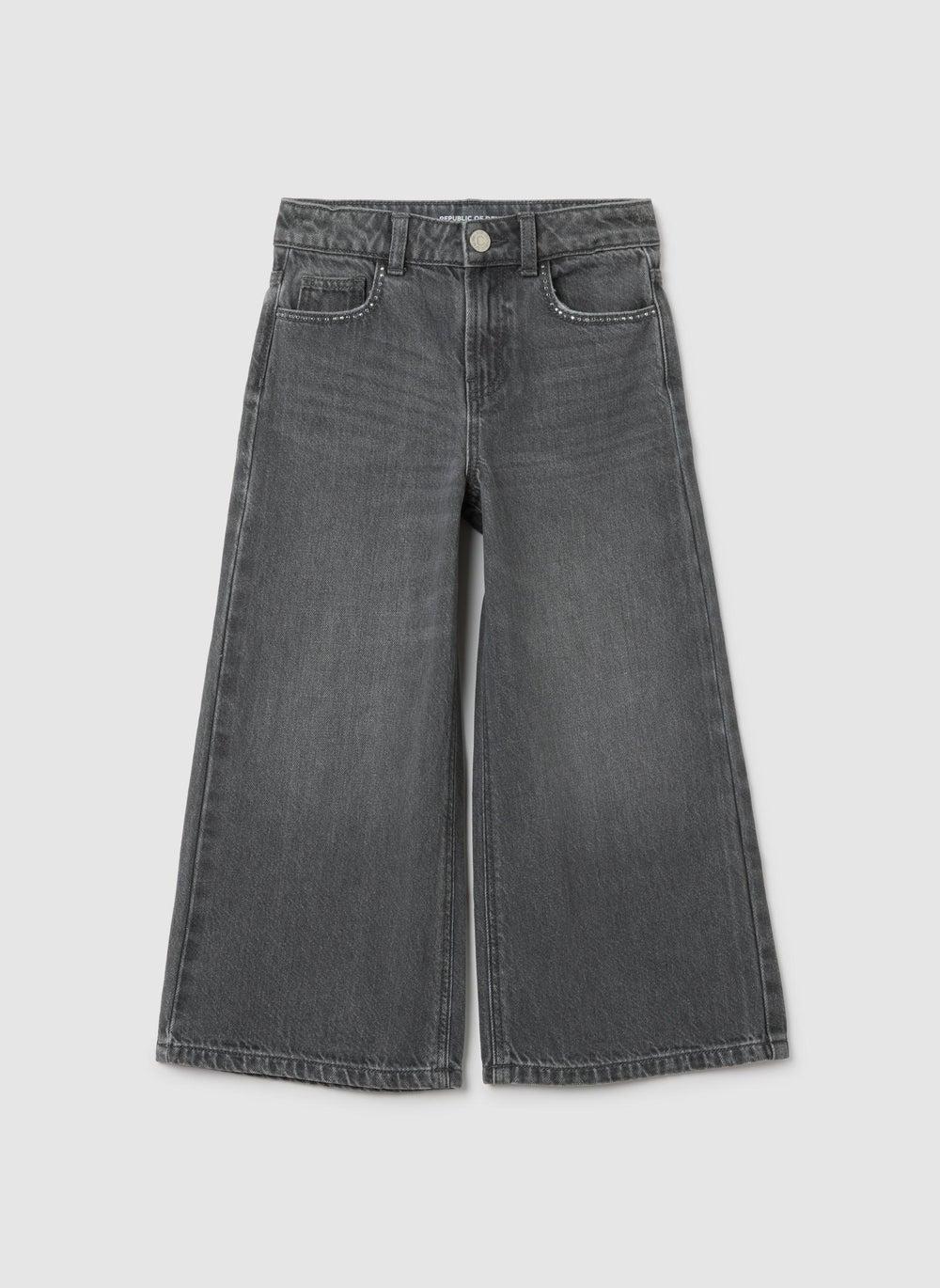 Girls’ Grey Wide Leg Cotton Jeans - Image 1