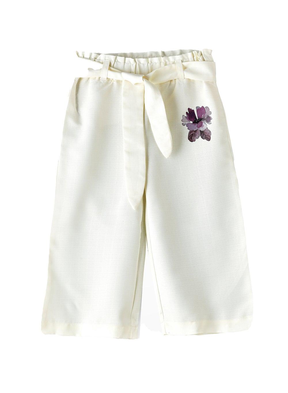 Ivory Floral Culottes Rwctdg127 Wide-Leg Girls Pants - Image 1