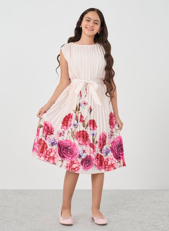 Styli Girls Pleated Floral Midi Dress 2112230224 - Image 1