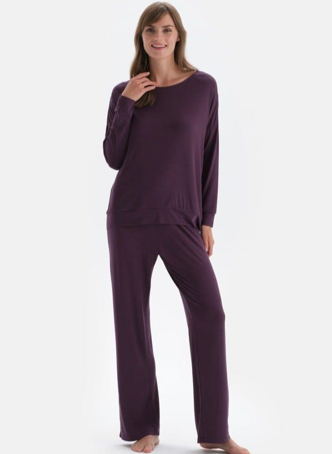 Purple Modal Pajama Set 24Ww17522Bb Crew Neck - Image 1