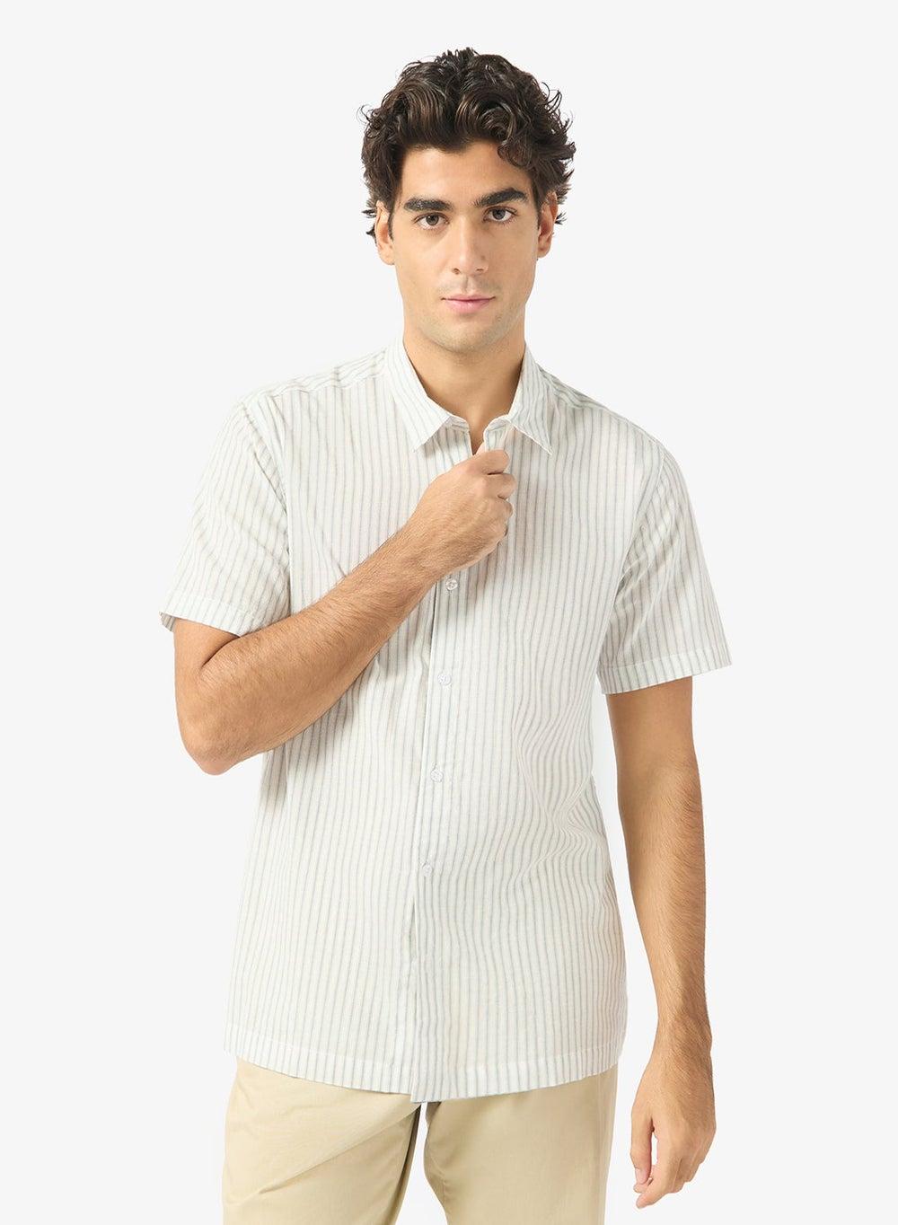 Zopst4Oo30 Slim Fit Striped White Casual Shirt - Image 1
