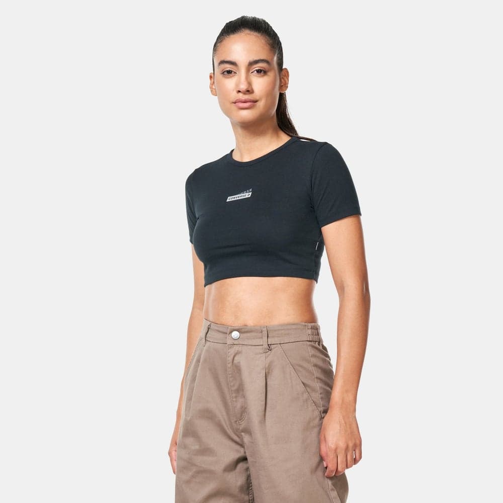 Converse Shine Cropped Women's Black T-Shirt - Image 1