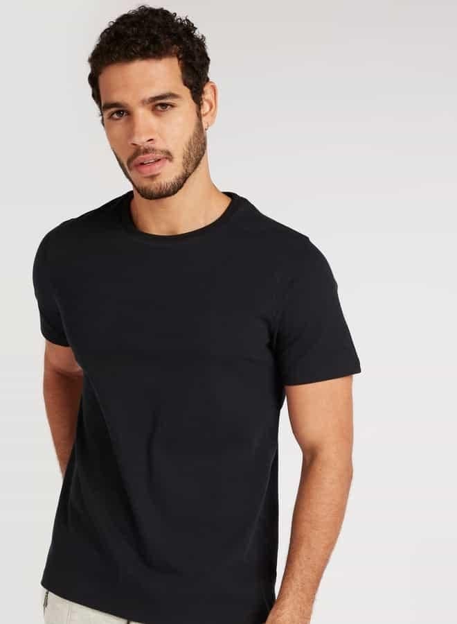 Iconic Textured Slim Fit Crew Neck T-Shirt Black - Image 1