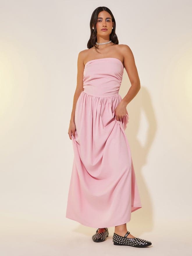 Light Pink Bandeau A-Line Maxi Dress - Image 1