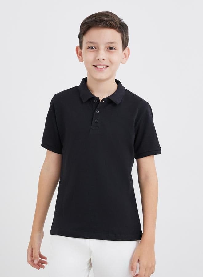 Styli Boys Black Cotton Polo T-Shirt Classic Fit - Image 1