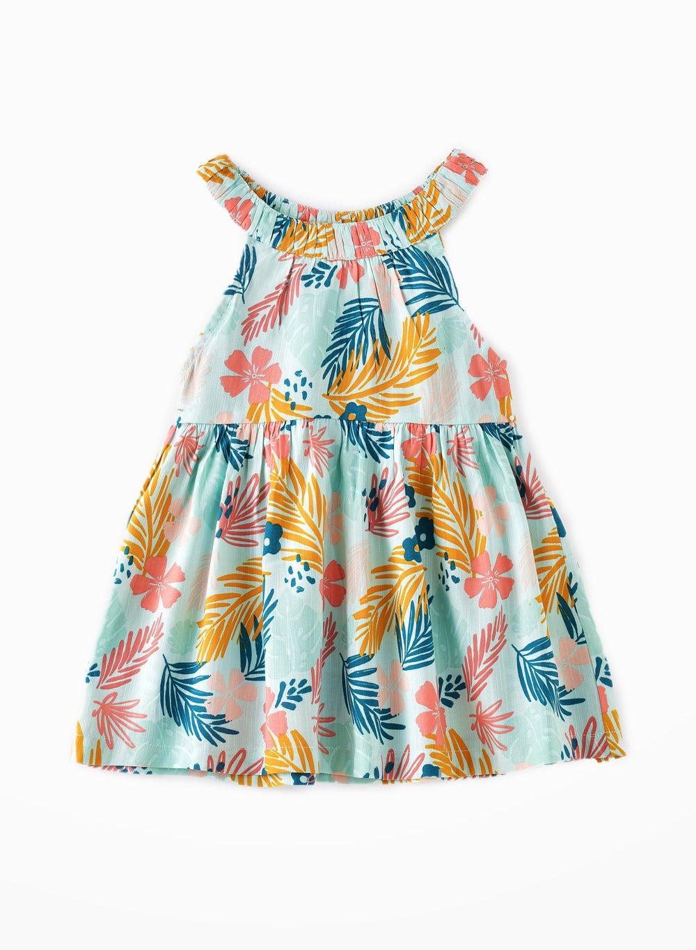 Sunny Sprout Aqua Floral Halter Tiered Viscose Dress Ffif02 - Image 1