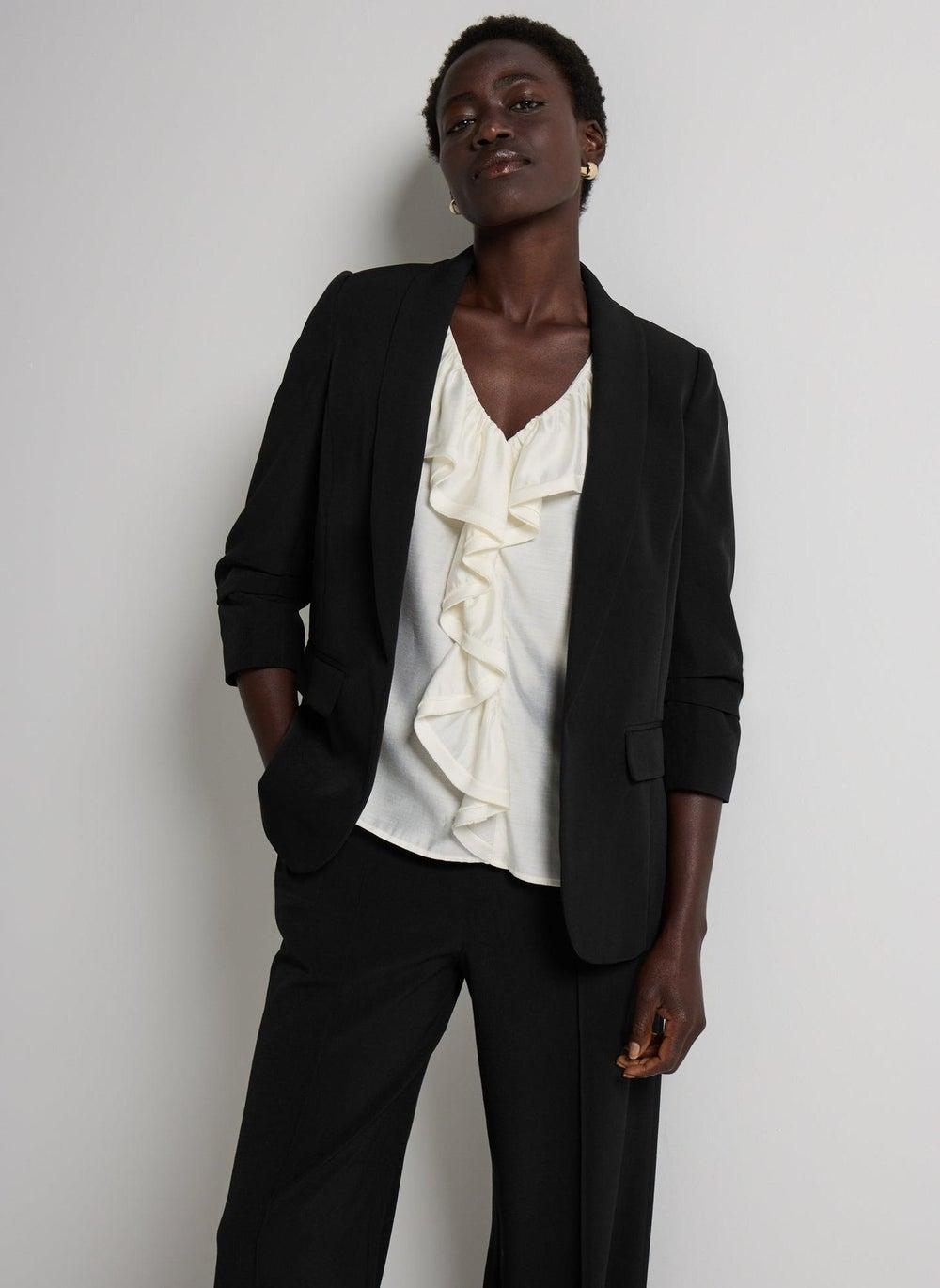 Et Vous Black Ruched Sleeve Tailored Blazer - Image 1