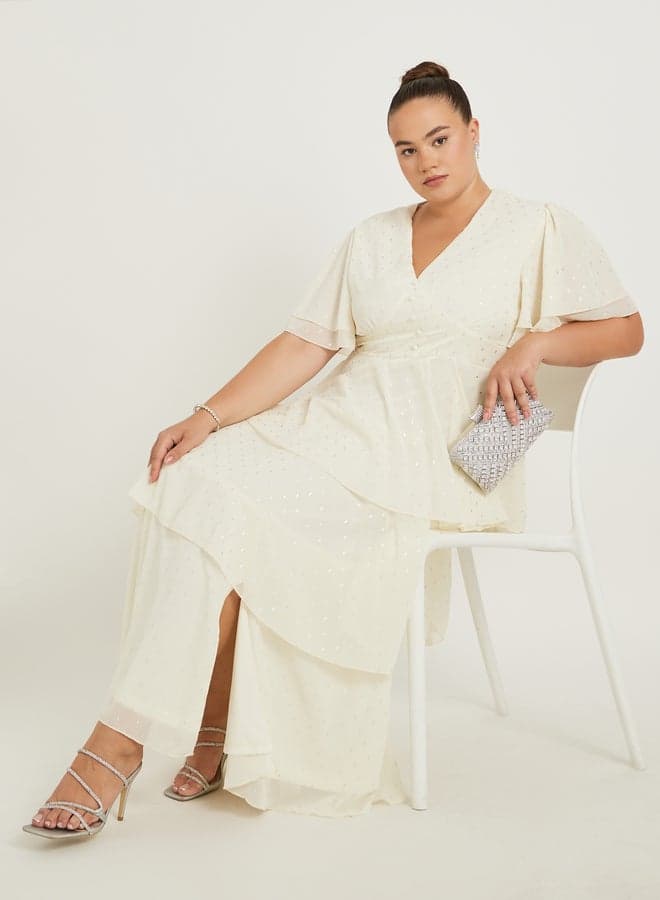 Cream Tiered Chiffon Maxi Dress 7012075613 - Image 1