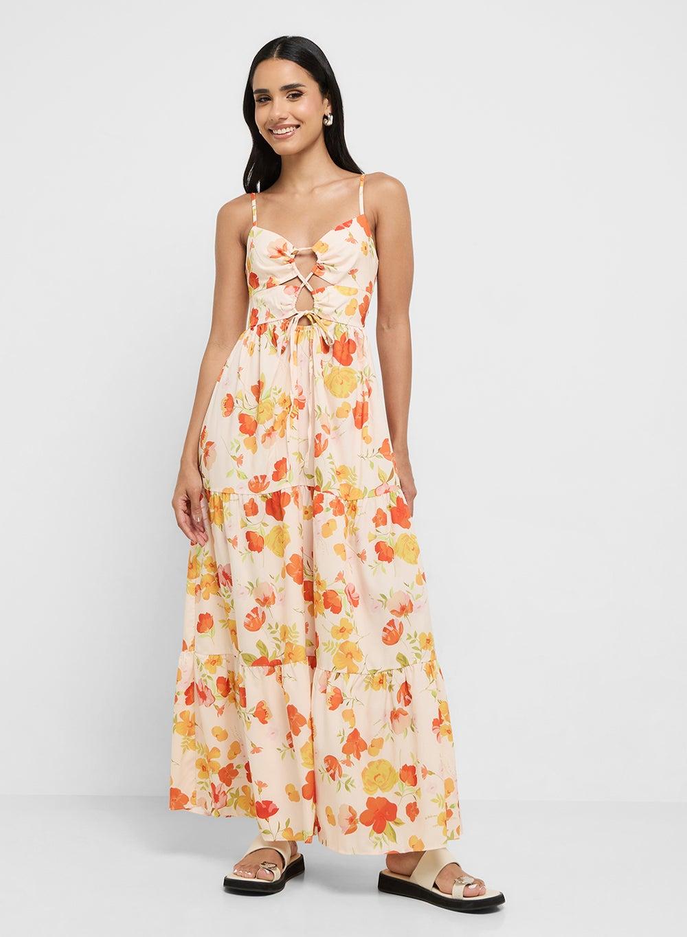Peach Floral Strappy Cutout Maxi Sundress 250328 93 - Image 1