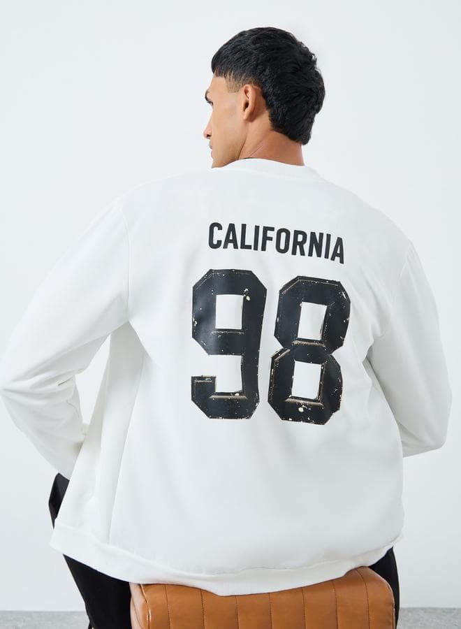Take Two Men White Number Print Zip Bomber Jacket - Image 1