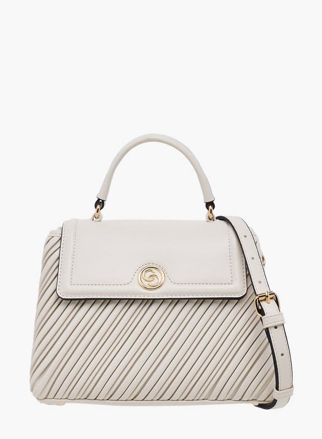 Pleated Ivory Satchel Mtc C73296 with Gold Hardware - Image 1