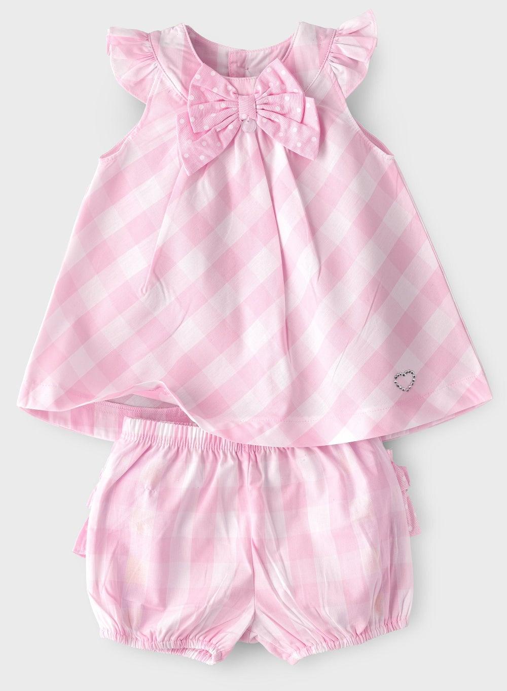 BooBoo Kids Pink Gingham Cotton Dress Mscbb22022 - Image 1