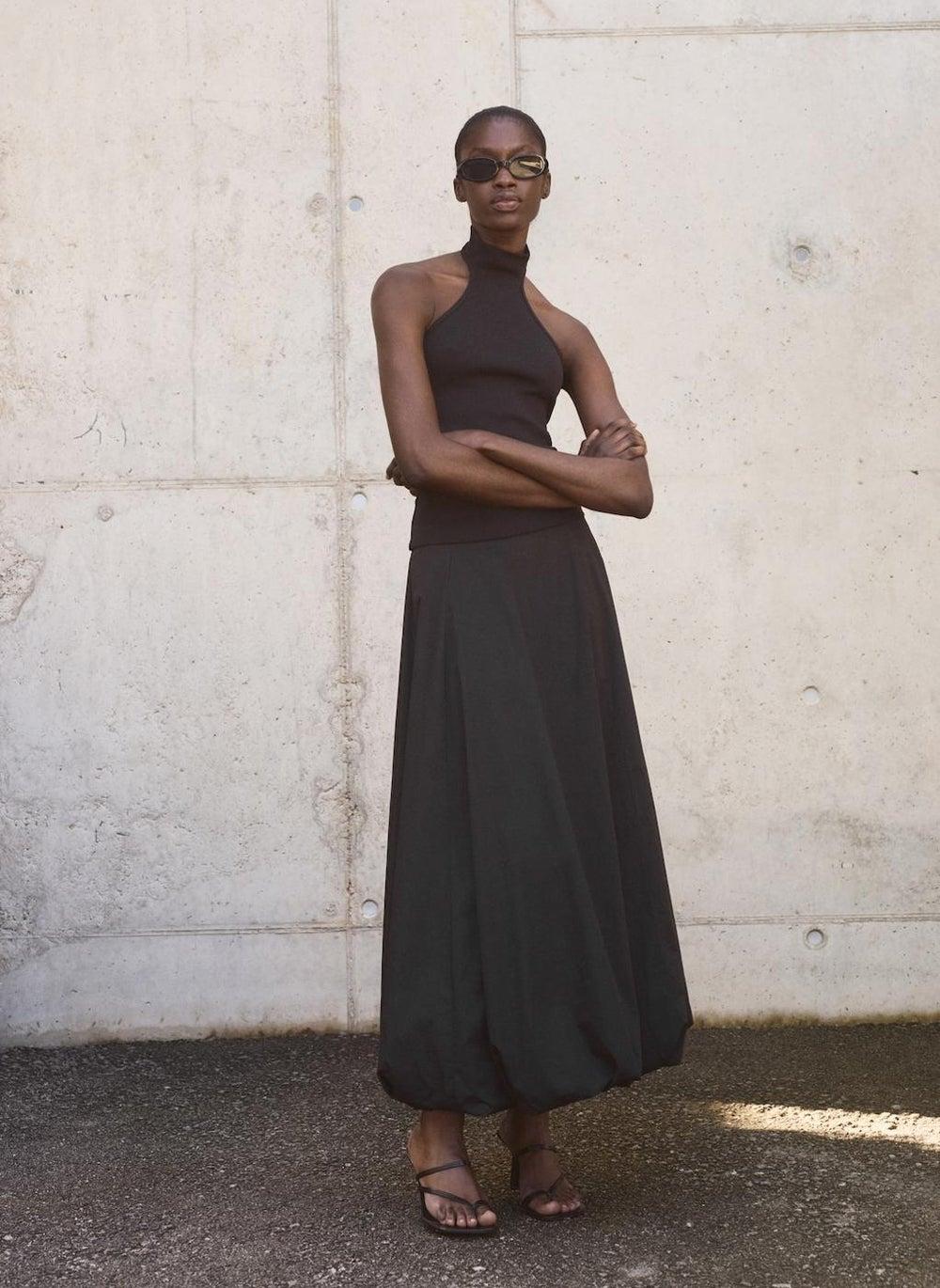 Black Halter Neck Knitted Crop Top 17091211 - Image 1