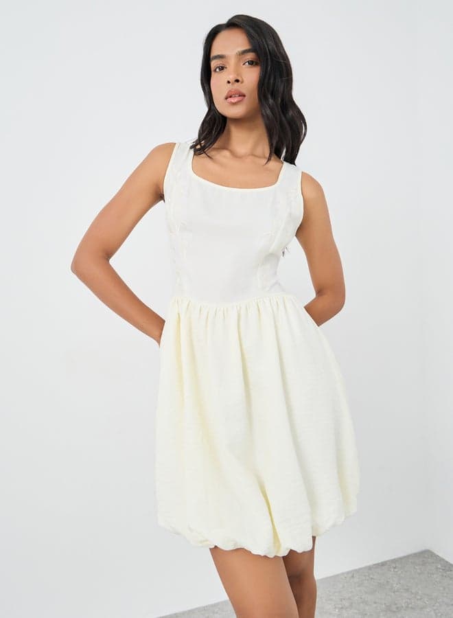 Take Two Sleeveless Balloon Hem Mini Dress Ivory - Image 1