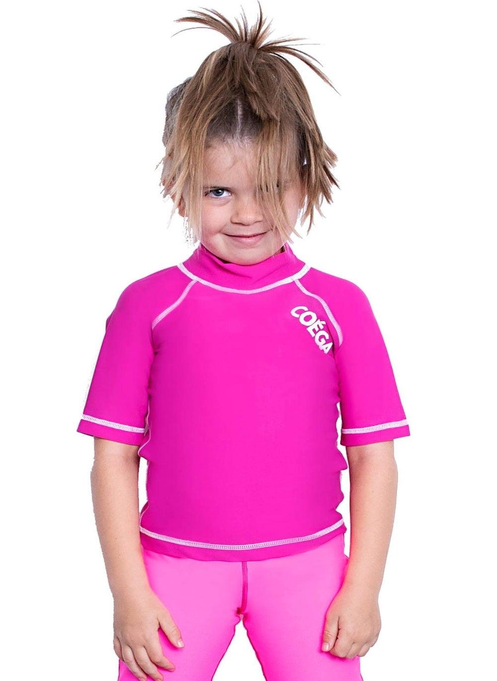 COEGA Girls Pink Short Sleeve Rashguard Swim Top - Image 1