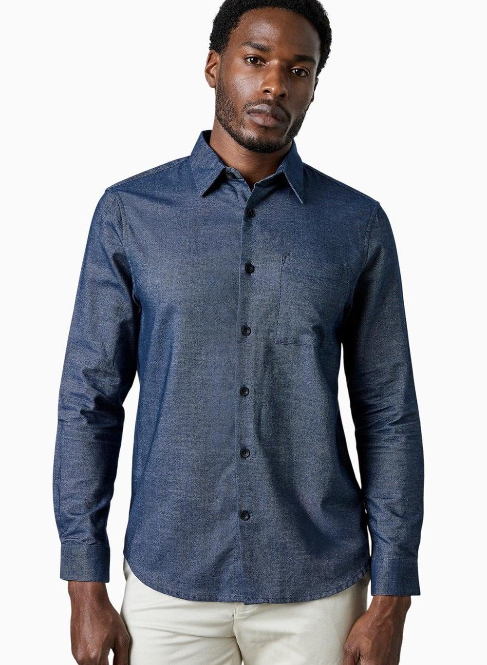 Melange Flannel Slim Fit Shirt 52Zee Navy Blue - Image 1