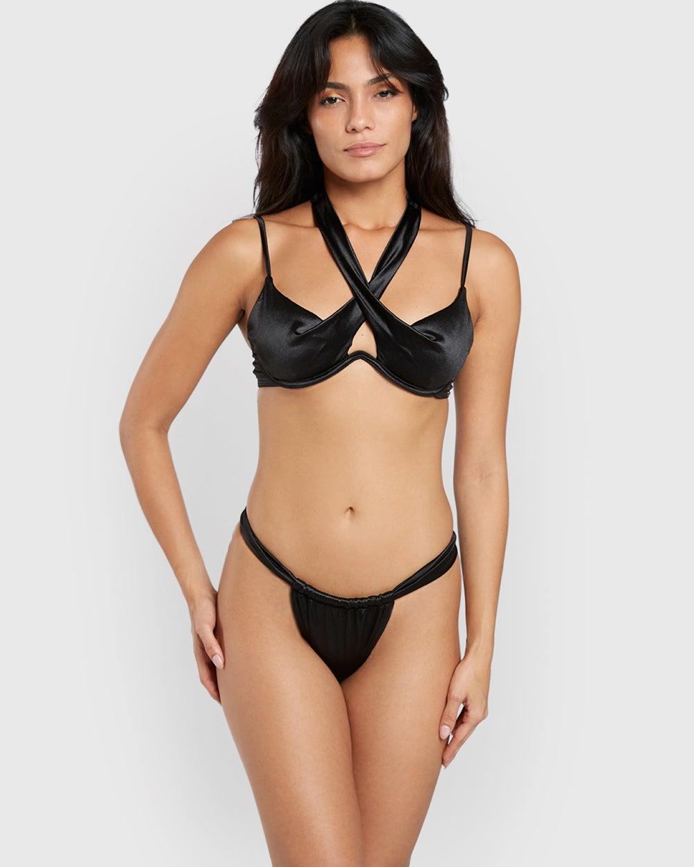 Isla & Evie Black Ruched Bikini Brief - Image 1