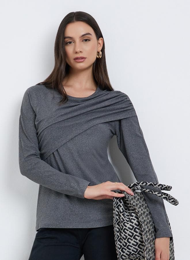Take Two Grey Ruched Slim Fit Long Sleeve Top - Image 1