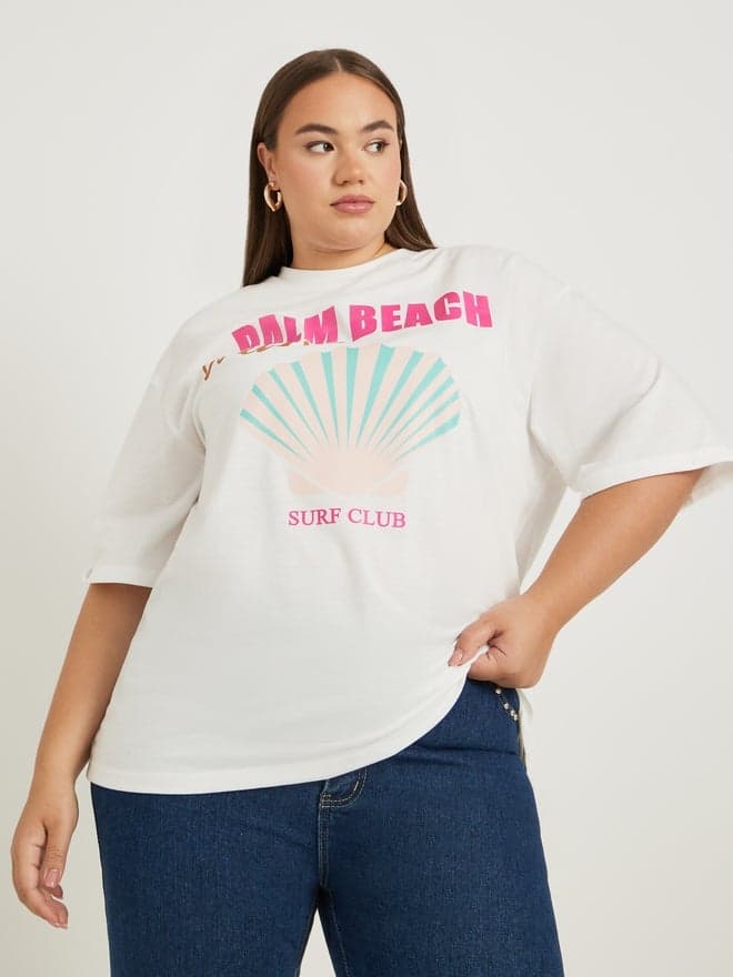 Styli Plus Graphic Print Oversized Cropped T-Shirt - Image 1