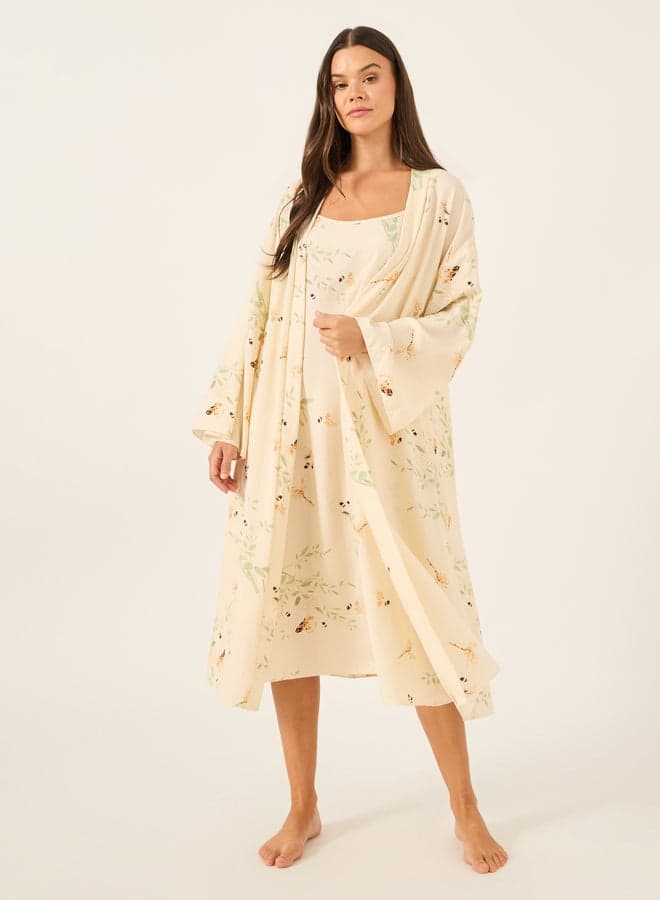 Floral Print Cream Strappy Slip Dress & Robe Set - Image 1