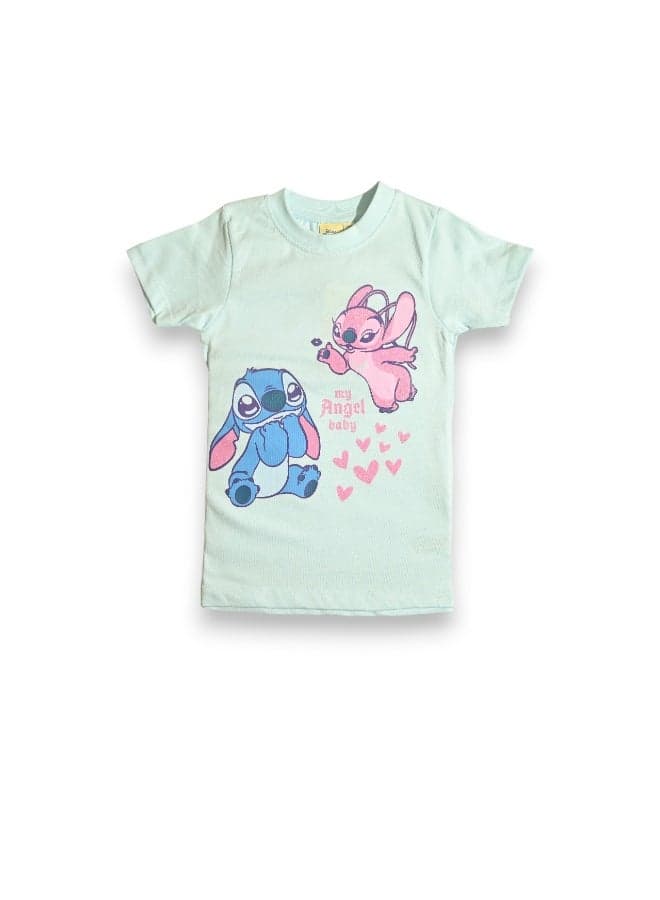 Lilo & Stitch Girls Green Cotton Graphic T-Shirt - Image 1