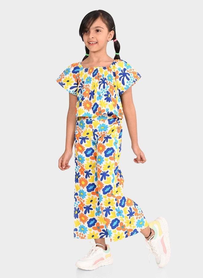 Girls Multicolour Cotton Printed PlayFit Clothing Set - Image 1