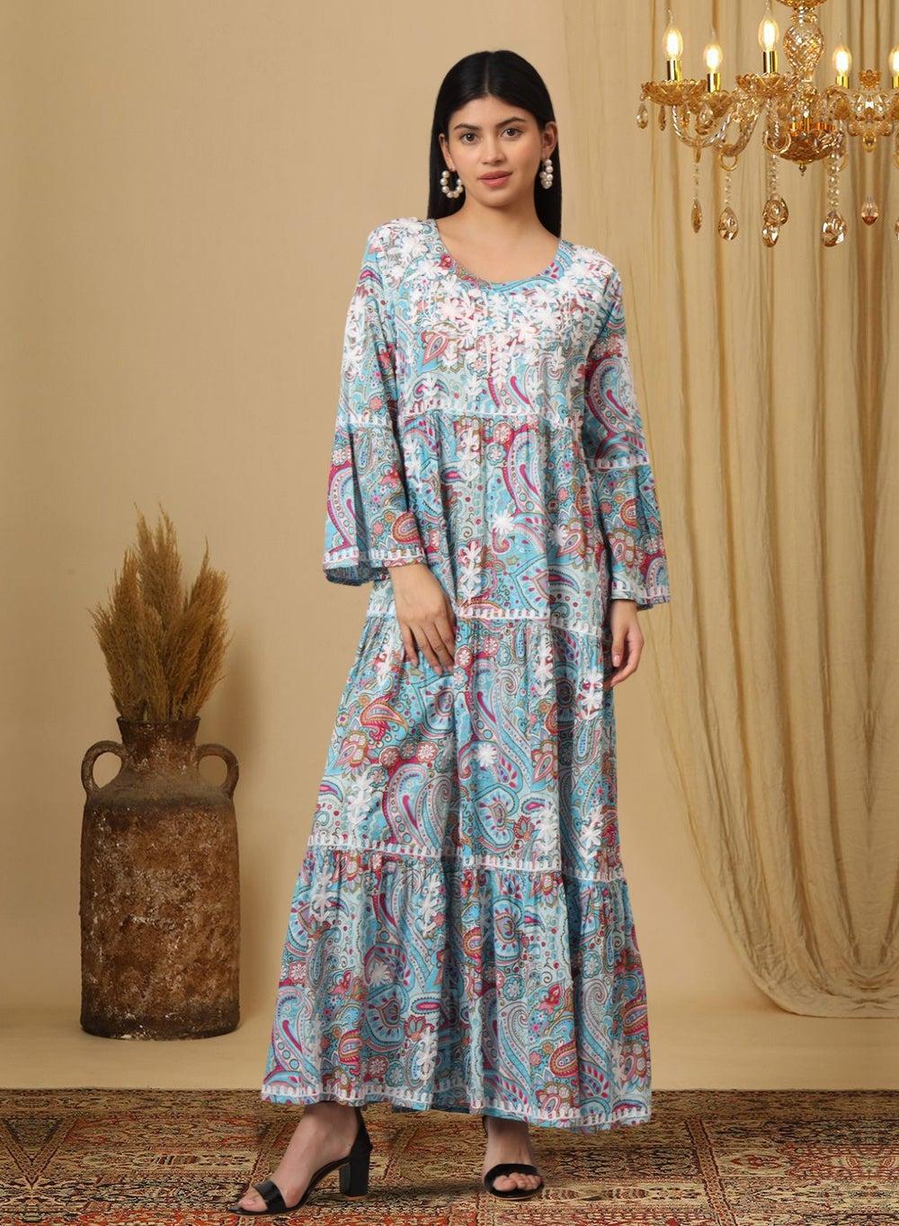 Grey Red Chikankari Mulmul Jalabiya AL3673 - Image 1