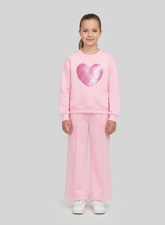 Pink Glitter Heart Girls Tracksuit 7918 - Image 1