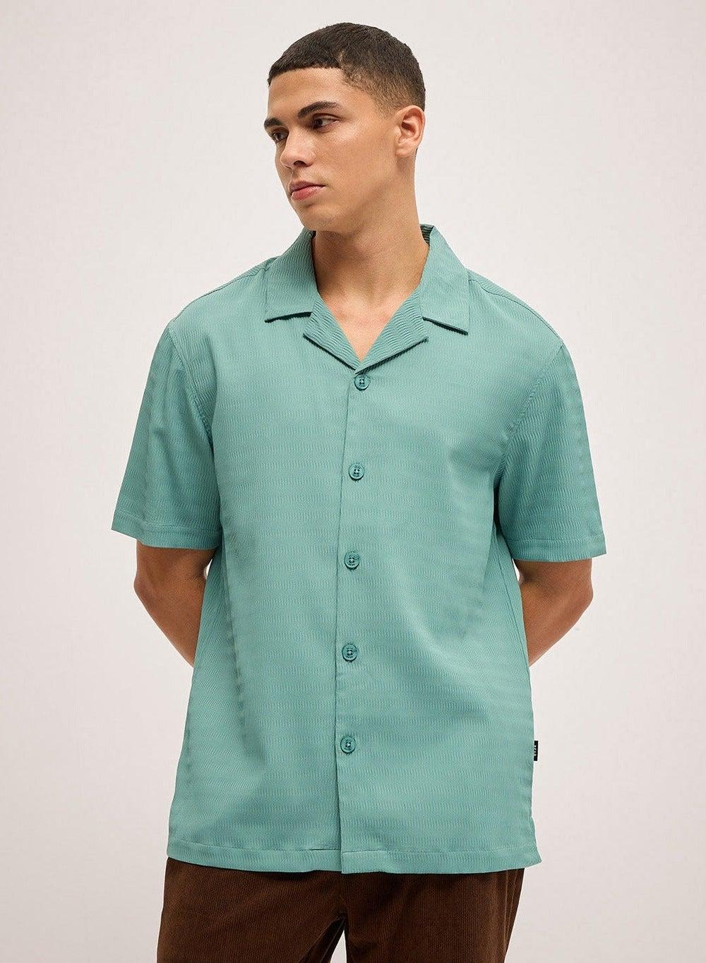Men’s Teal Slim Fit Short Sleeve Casual Shirt - Image 1