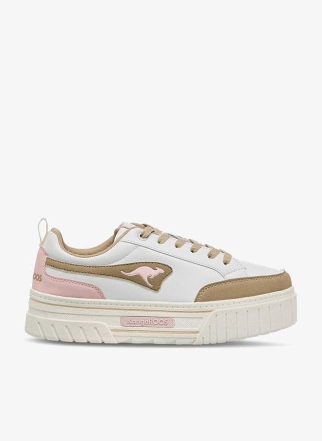 Women’s Panelled Lace-Up Sneakers 30205 W White - Image 1