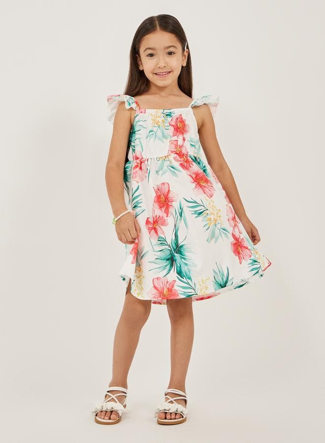 Off-White Floral Ruffle Midi Dress 2113312413 - Image 1