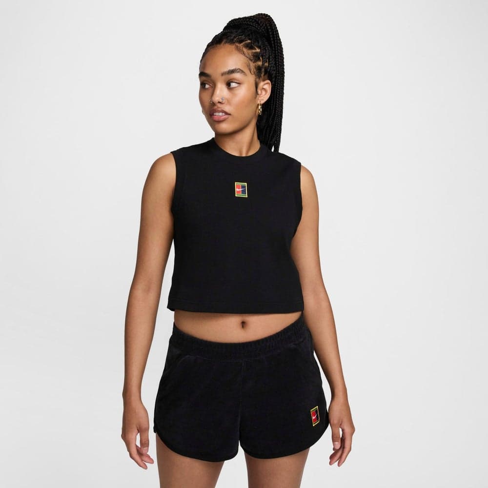 Women's Court Heritage Cropped Tennis Tank Black - Image 1