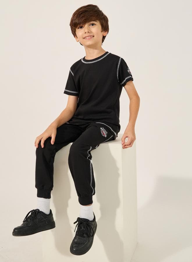 Styli Black Contrast Stitch Boys T-Shirt Jogger Co-Ord Set - Image 1