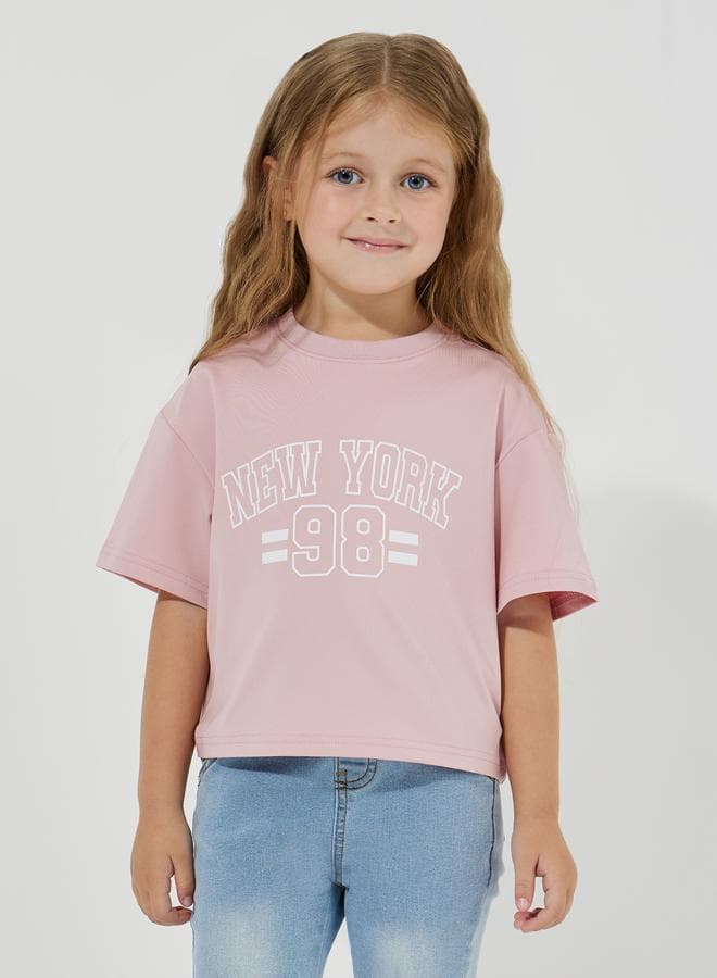 Graphic Dropped Shoulder Oversized Crop T-Shirt 2111386828 - Image 1