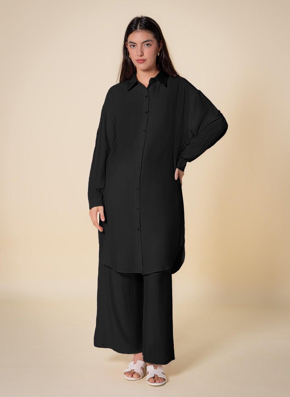 Long Modest Shirt Set – Relaxed Black Ensemble - Image 1