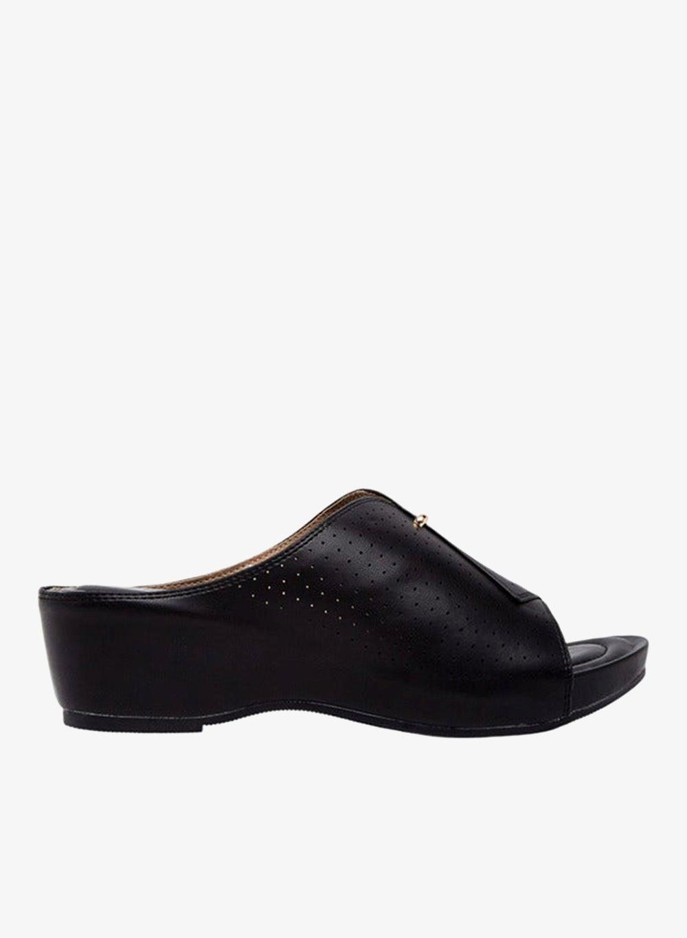 Black Perforated Peep Toe Wedge Sandals Onexdsbzz80682 3 - Image 1