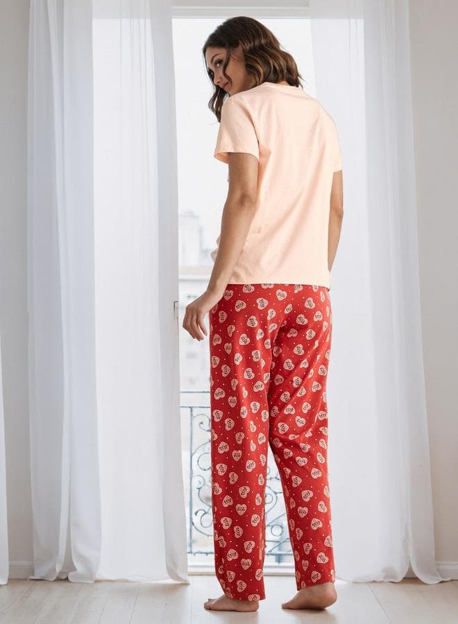 Red Printed Cotton Pyjama Set for Women - Image 1