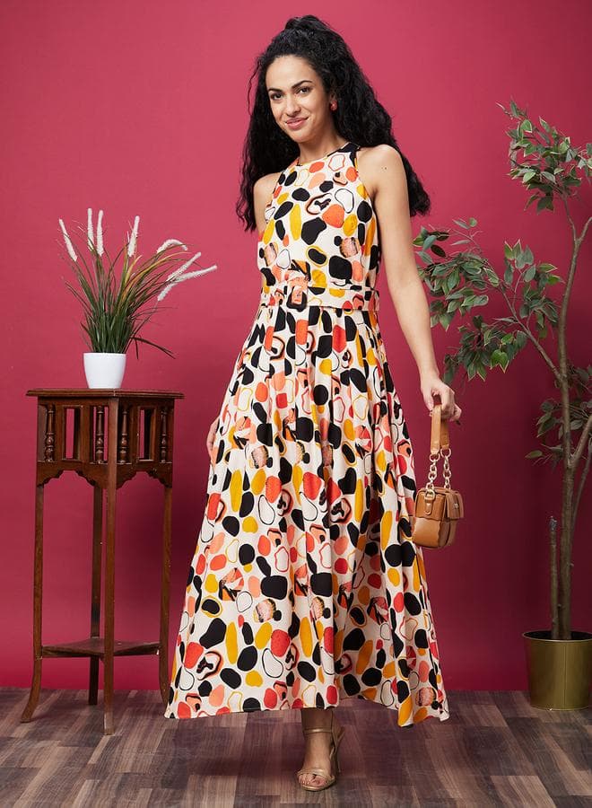 Globus Multicolor Printed Halter Neck Maxi Dress - Image 1