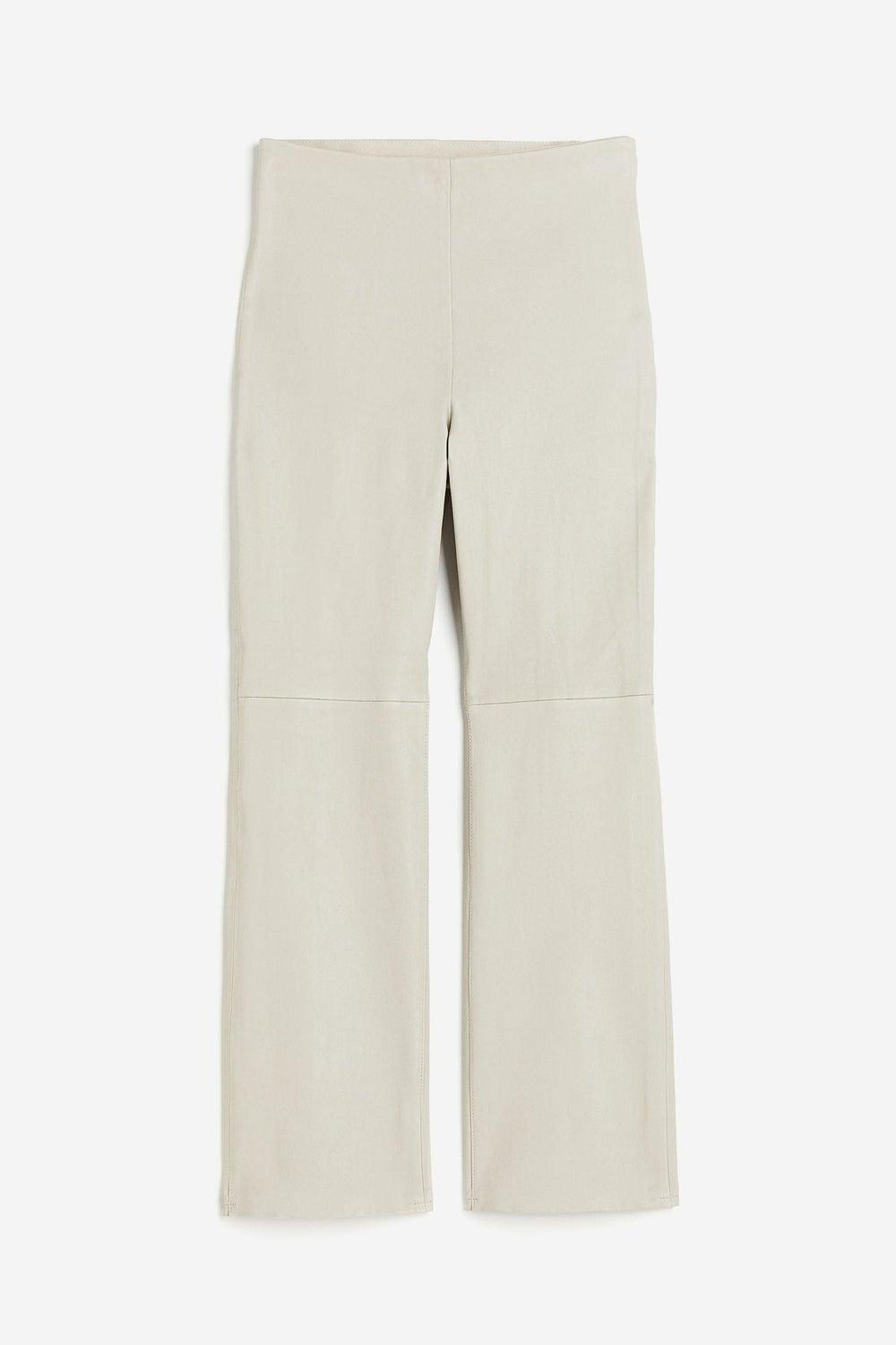 High-Waist Ankle-Length Leather Trousers Beige Flared Fit - Image 1